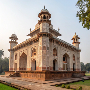 The Kanch Mahal at Akbar's Tomb in Agra, India. A complex architectural marvel with intricate carvings and patterns.
