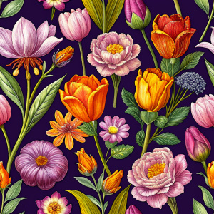 Flowers seamless pattern in the style of Dutch still lifes of the 17th century