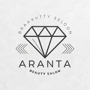 Logo design for Arantxa Beauty Salon. Abstract diamond shape, minimalistic, grayscale color scheme, modern and contemporary style