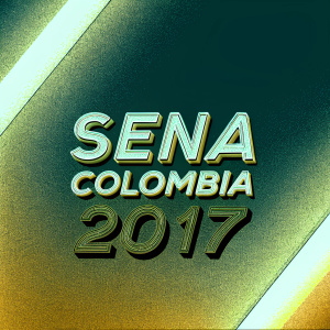 The vibrant SENA Colombia 2017 logo. A sleek, contemporary design set against a neon gradient background. High contrast graphic.
