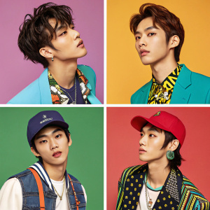 WayV members, energetic and vibrant, showcasing a variety of fashion styles and poses. From close-up details to full-body shots, each photo captures their dynamic personalities against colorful and creative backdrops.