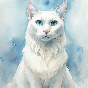 gato macho y blanco animado, icono no realista, con un poco de pelaje negro