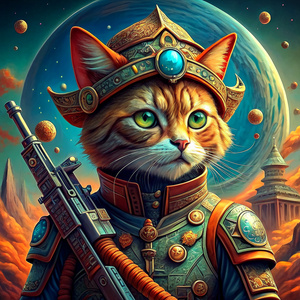 pirate Cat with machine gun on the moon