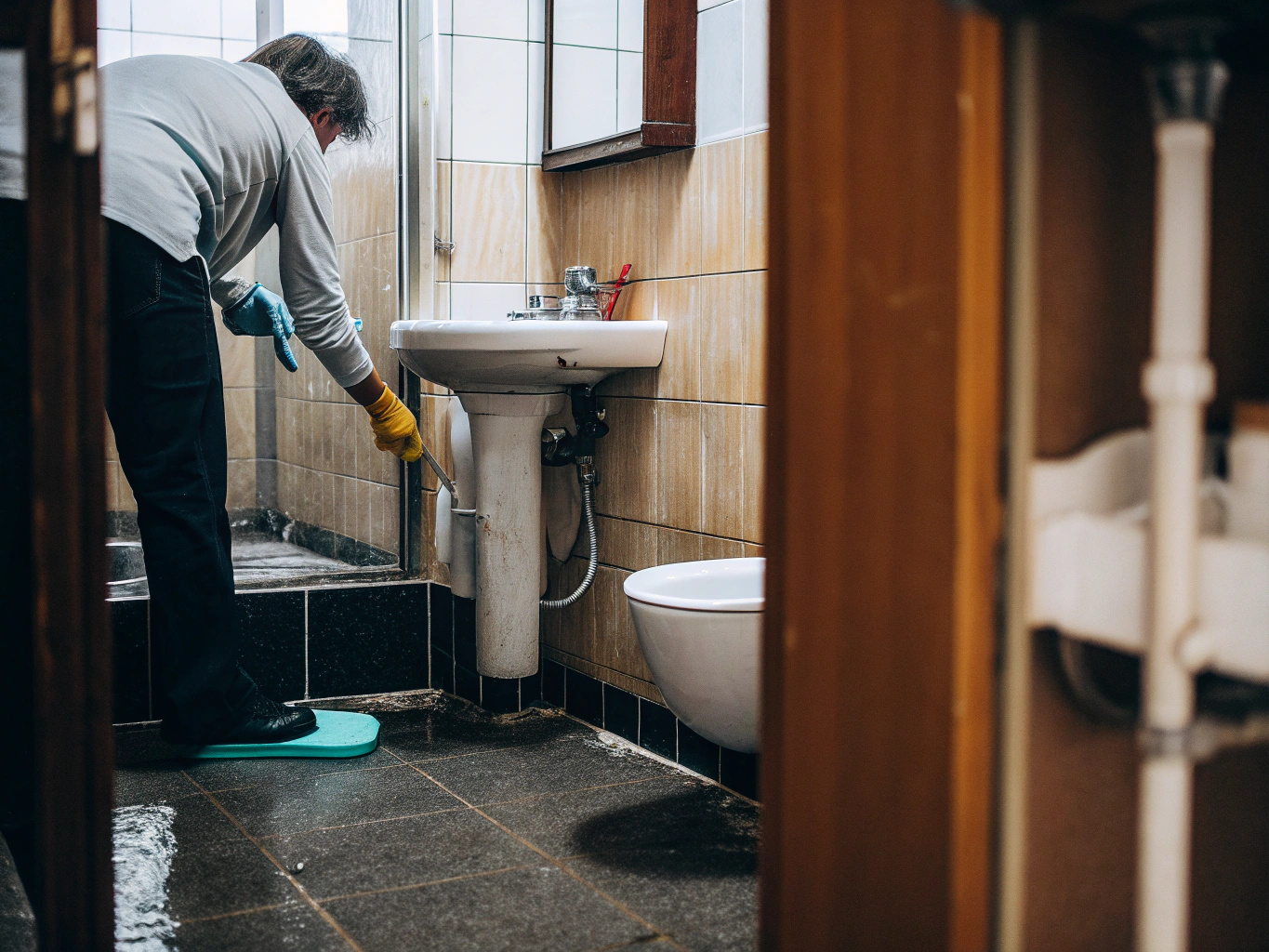 Cleaning the bathroom
    