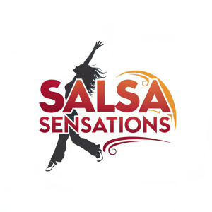 Logo for Salsa Sensations. Creative design featuring a dynamic salsa dancer and stylized text in a vibrant, modern aesthetic.