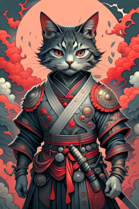 cat samurai, full body