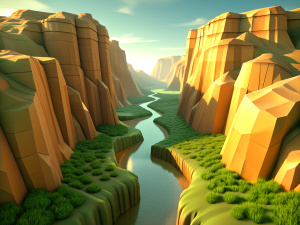 3d illustration. realistic canyon with grass.
