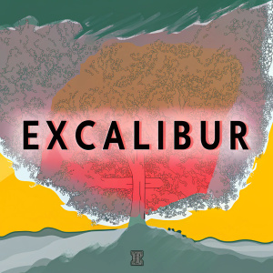 Excalibur logo design. Bold, modern font. Dark text on vibrant yellow background. Eye-catching and minimalist.