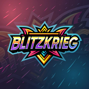Dynamic logo for 'Blitzkrieg', vibrant colors, abstract letters. Centered in image,占据大部分空间。图像为风格化标志