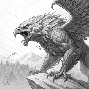 Inspired by Joe Madureira's illustrative style, this artwork showcases fierce mythical creatures in dynamic poses. The piece, rendered with intricate lines, highlights the artist's mastery in capturing form and movement.