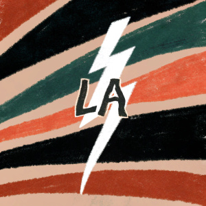 Modern sports logo for Los Angeles Chargers. Bold, white lightning bolt extending from stylized 'LA'. Dark blue background for contrast. Dynamic, angular design emphasizing energy and speed.