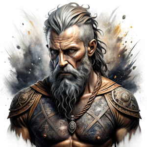 Nordic God Balder - perfect realistic art, high-definition grey and black, white background tattoo design