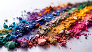 Close-up of make-up swatch. Smear of crushed multicolored set eye shadow