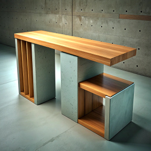 desk made of wood and concrete