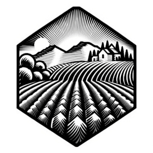 row crops farm, in hexagon logo , 