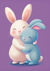 two cute bunnies hugging each other