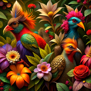 exotic orange craft paper with purple -red exotic avatar birds and yellow exotic flowers and wild wlowers, orange canna, Watercolor, trending on artstation, sharp focus, studio photo, intricate details, highly detailed, by greg rutkowski