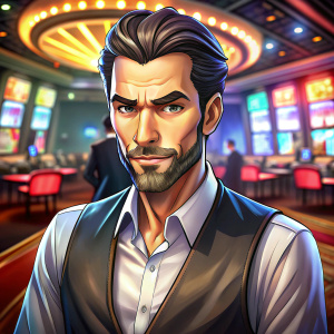 avatar picture of a casino dealer, Borderlands style, Celshading
