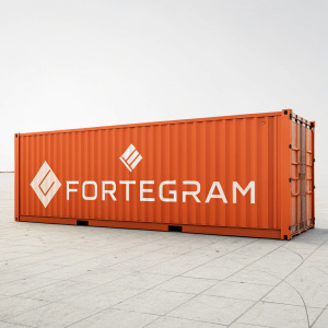 A sleek, digital render of Fortegram logo. Modern, angular design in vibrant orange. Clean, minimalist background.