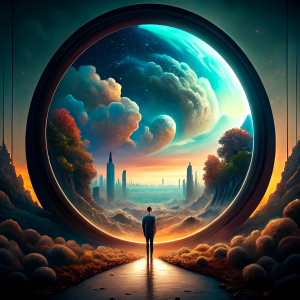 Parallel Universes: "The Choice" - A short story about a person who discovers a mirror that doesn't reflect the current reality but instead shows them living entirely different lives based on key decisions they made differently. Each chapter explores a significant choice in their life, leading to vastly different universes where they explore what could have been. vibrant color, high contrast UHD, cinematic, ultra realistic, style raw, DSLR camera with a lens of 50mm -- aspect ratio 1:21 -- v 5.0