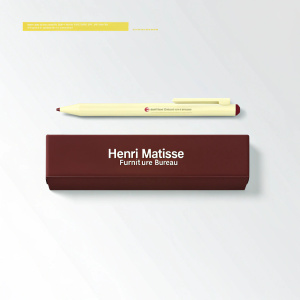 Generate an image of a pen and pencil with the logo of the Henri Matisse furniture bureau from a photograph at the link https://www.recraft.ai/community?imageId=27a9adf4-ae1b-4d0a-8a18-52fe82c41ee2
