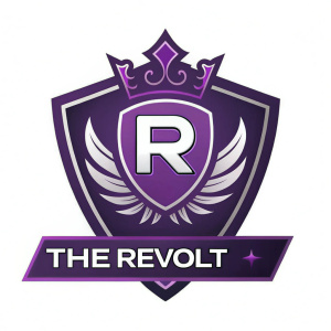 The Revolt logo, a majestic 'R' intertwined with vibrant purple hues, exudes a blend of regality and modernity. Perfect for branding across diverse platforms.