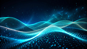 Technology digital wave background concept.Beautiful motion waving dots texture with glowing defocused particles. Cyber or technology background.