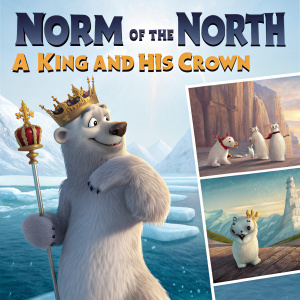 Film poster for 'Norm of the North 4: A King and His Crown'. Various scenes, simple yet effective animation style.
