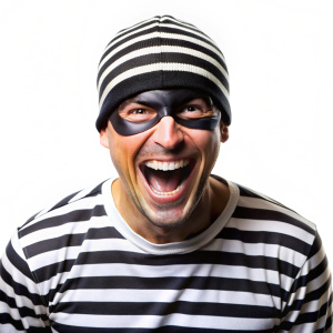 laughing thief on white background