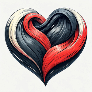 Style stickers. Create a heart shape with clean lines and smooth curves.black and red.White background, No Background, vector, 8K.