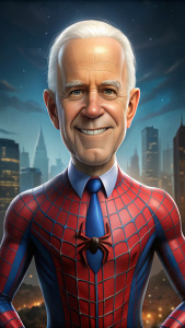 Avatar Pixar style illustration of Joe Biden as William Baker the Sandman in spider-man full view head to toe