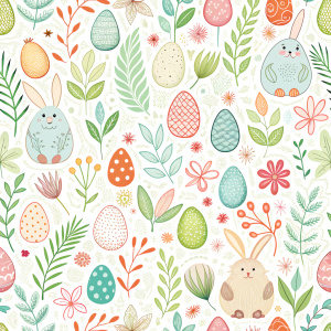 easter minimalist doodles seamless pattern tile, white ground