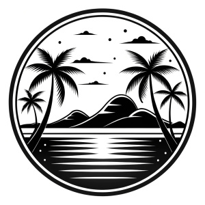 summer silhoutte logo, clean simple lines, black and white