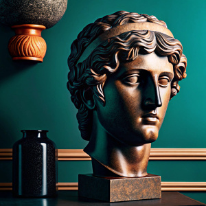 Realistic digital painting of Antinous. Ancient Roman sculpture bust. Detailed textures, shadows, and highlights
