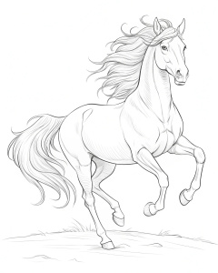 coloring pages, horse with a long mane gallops, rodeo