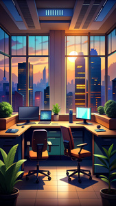 office background with multi computer and multi desk