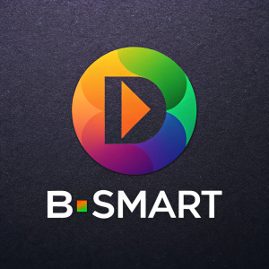 Logo for the online educational platform "B-smART". Use three colors: orange, green, purple + black. Emphasize "B" and "ART"