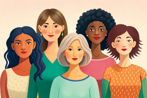 Women of different ethnicities together. Flat vector illustration.