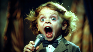 A horrifying child is singing