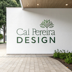 Modern logo design for Cai Pereira Design. Minimalist style, green text on a plain white backdrop.