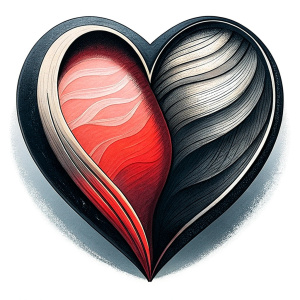 Style stickers. Create a heart shape with clean lines and smooth .Experiment with negative space to create an additional shape within the heart. Apply a subtle gradient to the heart symbol for a modern touch. Black and red only. White background, No Background, vector, 8K.