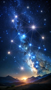 A night sky with the Leo constellation shining brightly, surrounded by stars. 