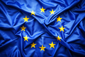 Flag of Europe, top view on a wrinkled European Union blue flag, concept of issue, problem, difficulty and crisis in Euro zone