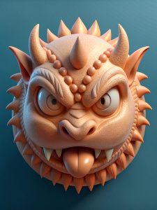 BAS relief of an angry dragon emoji face

