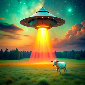 Spaceship abducting a Cow