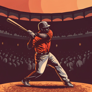 Eduardo Nunez mid-swing at the MLB stadium. Crowd cheering. Team logo visible on his red jersey.