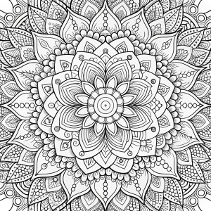 a coloring book page white background and fine black outlines of mandala patterns

