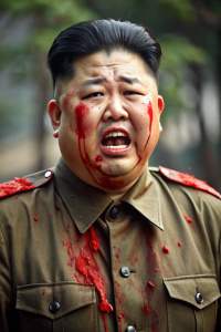 Kim Jong-un AND CRIYING IN A BATLLE BLOOD IN THE SHIRT
