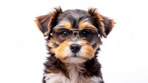 Cool puppy with sunglasses on isolated on white background