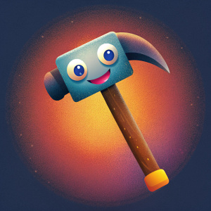 Hammer with eyes and mouth and smiley face